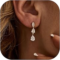 Qyalie Dangle Drop Earrings for Women: Sparkly Cubic Zircon Chandelier Wedding Bridal 14K Gold Plated Jewelry