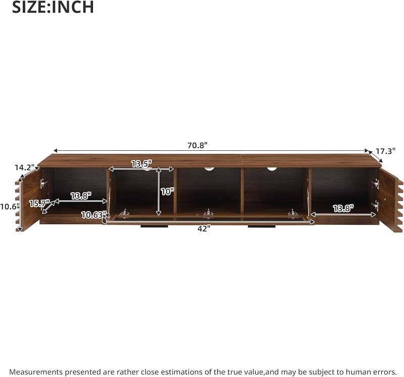 Marzzi 70" Walnut TV Stand with Slatted Doors for TVs Up to 80" image 2