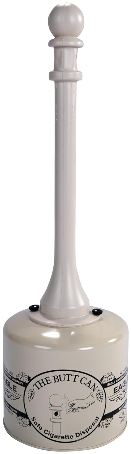 Eagle 1205BEI Galvanized Steel Cigarette Butt Receptacle, 5 gallon Capacity, 40" Height, 12" Diameter, Beige", "12" od x 40" h 5 Gallon Beige