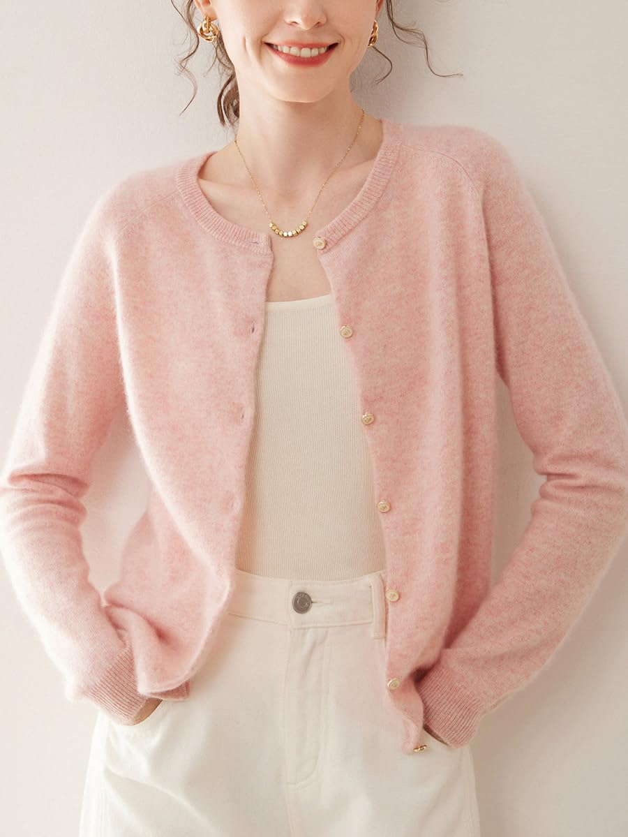 E-girl Maglione da donna 95% cashmere, girocollo, a maniche lunghe, lavorato a maglia, da donna, in lana di cashmere, sottile, SH504