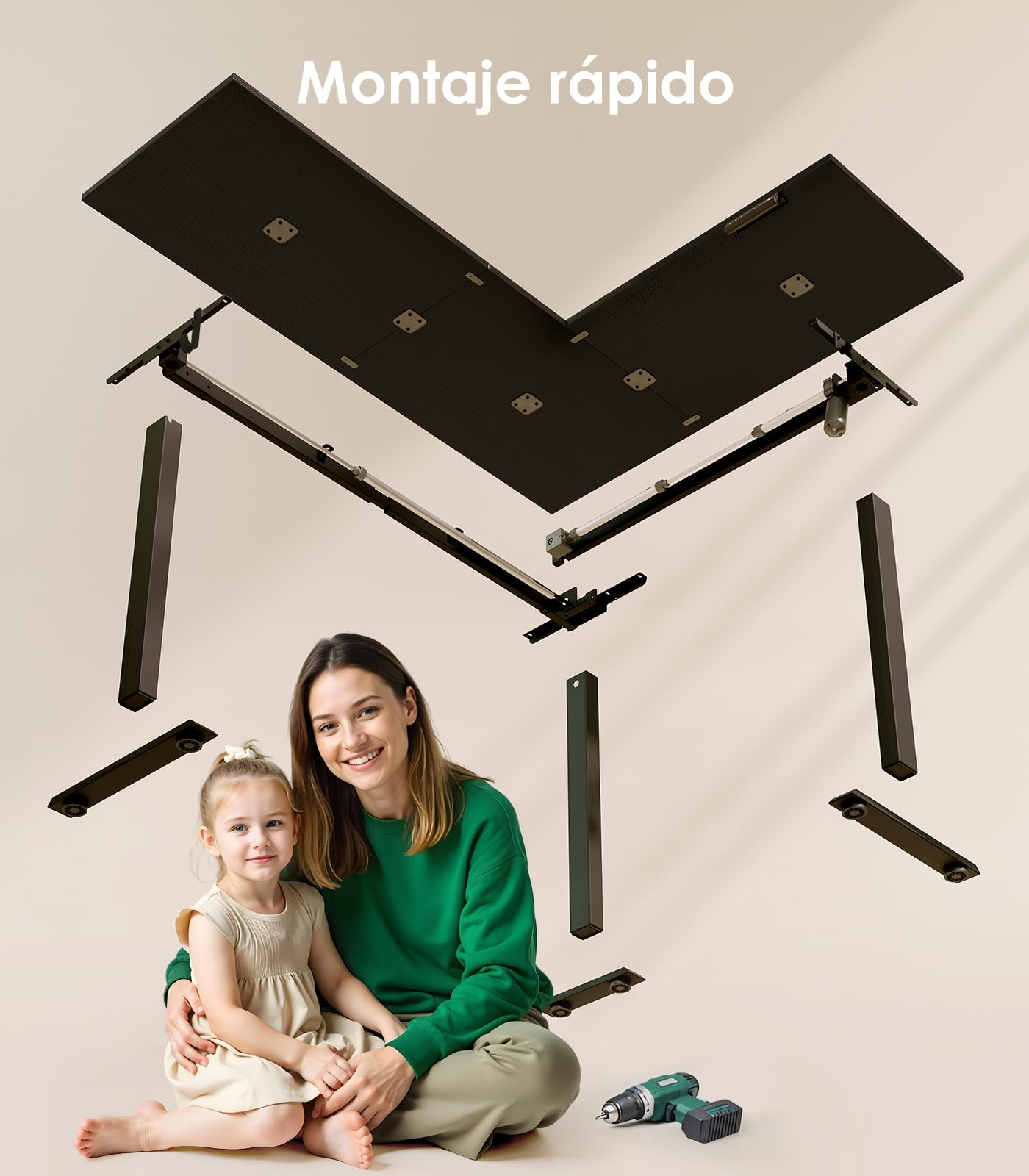 OffiGo Esquinero Escritorio Elevable, Mesa Escritorio 160 x 120 cm, Nero
