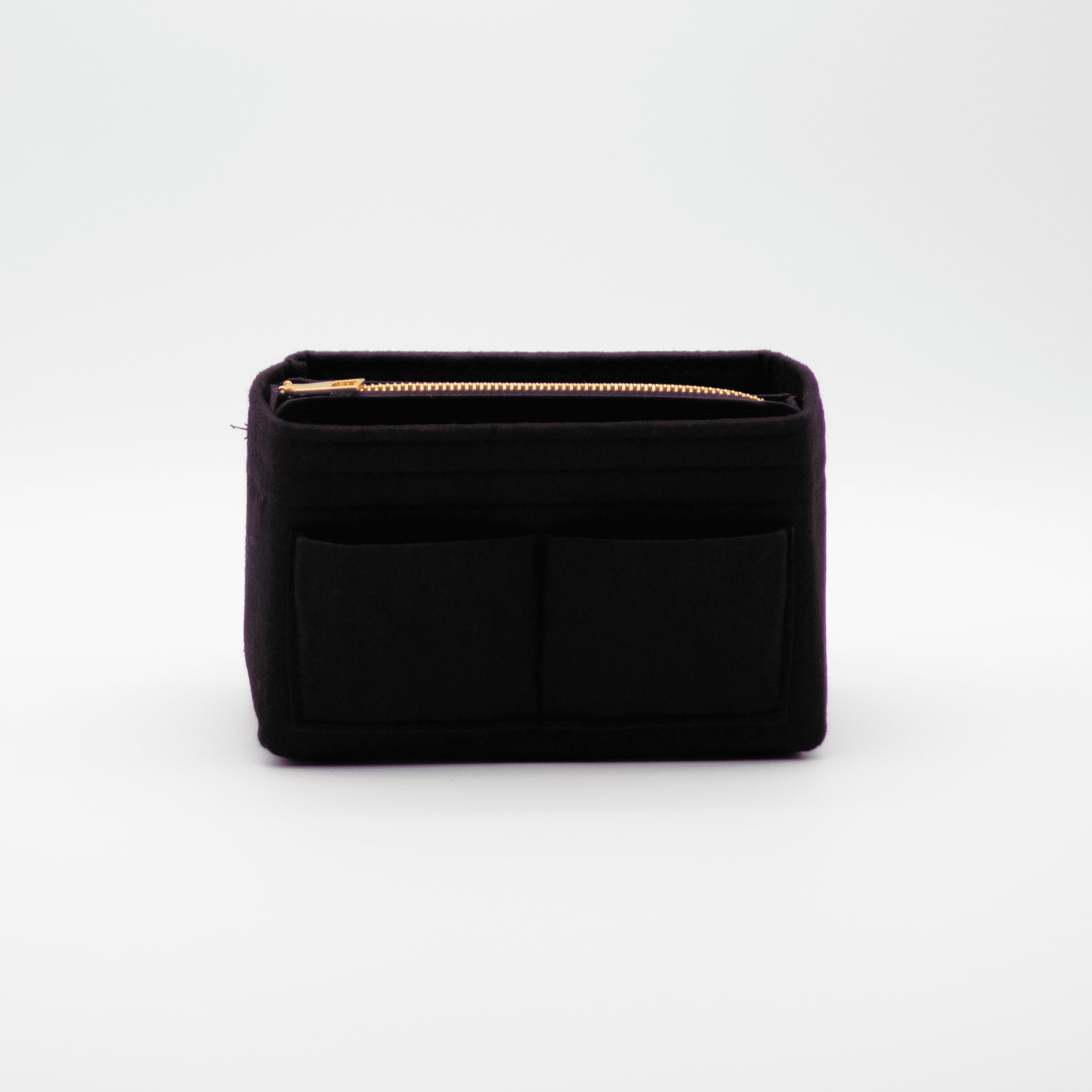 Luxoria Fashion Mini Tote Bag Organiser Insert, Felt Handbag Organiser Insert with Multiple Compartments and Zips, Tote Bag Insert, Sturdy Bag Organiser with Key Chain (Black)