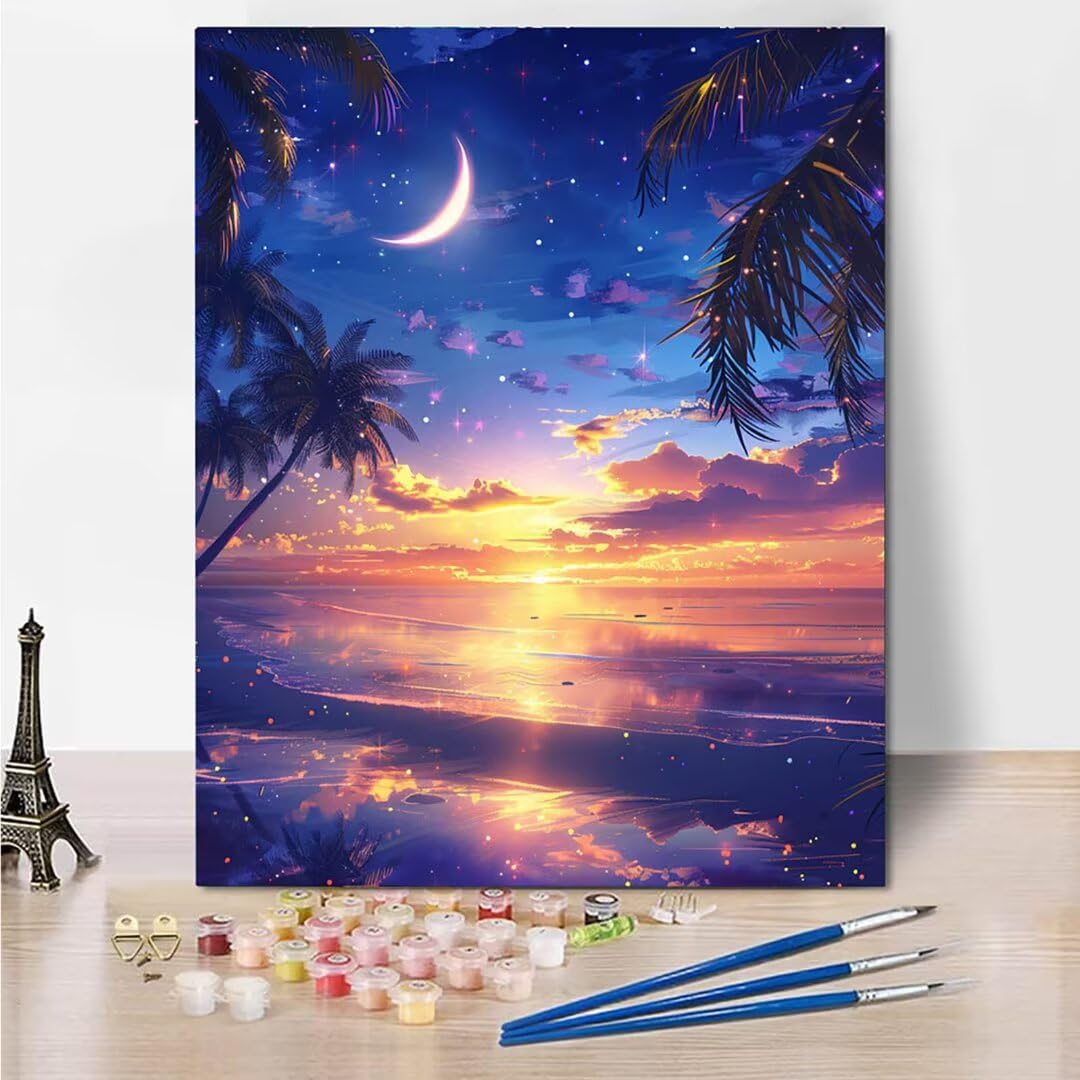 RNXAOPEN Peinture Numero Adulte Starry Sky Sea - Activité Manuelle Adulte - Peinture Aquarelle - Loisir Creatif Adulte - Kit Loisir Créatif Enfant - Dès 88 Ans 70x95cm sans châssis en bois 2036-J