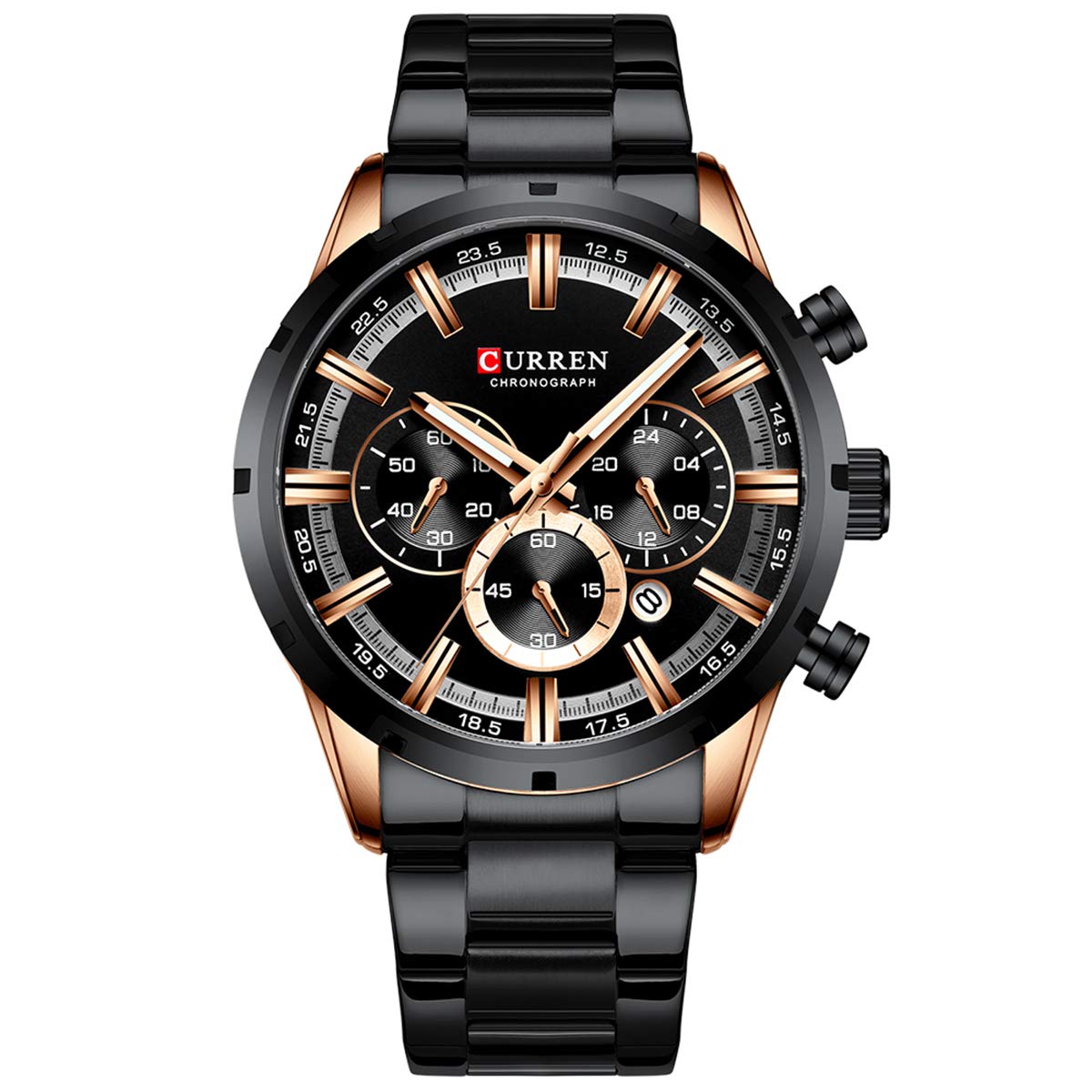 Business Quartz Men Watch 3ATM Waterproof Large Case Big Dial Luminous Wrist Watch Calendar Minute Second Chronograph 24-Hours Three Sub-Dials Wristwatch with Alloy Strap Band, Black, bracelet