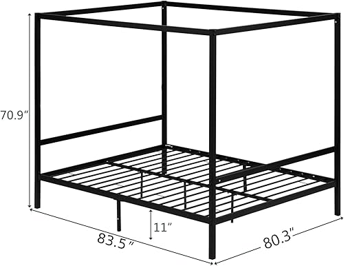Miniatura 2 de Bonnlo Marco de cama con toldo negro tamaño matrimonial con cabecero, plataforma de metal de 10 pulgadas con 4 carteles, no necesita somier