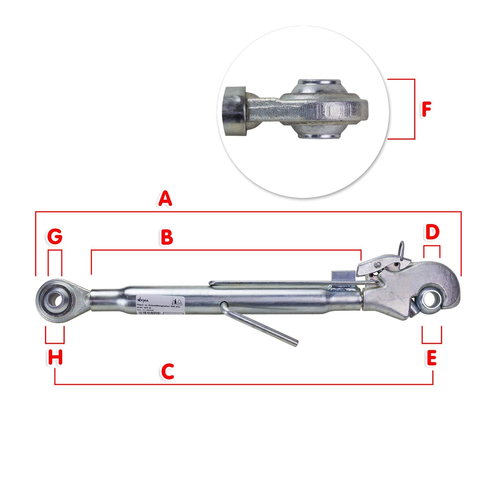 DEMA Oberlenker Schnellfang Kat 1/2 620–890mm M30x3,5 Traktor Zugstange