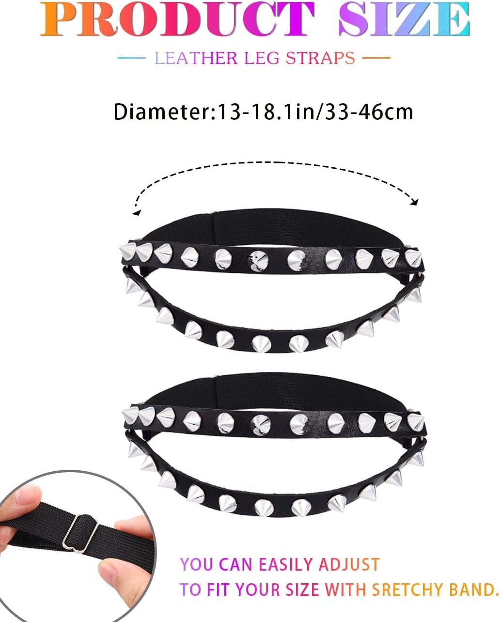 Woeoe Gothic Leather Garter Belts Black Rivet Stud Leg Harness Adjustable Punk Rave Thigh Body Accesories for Women