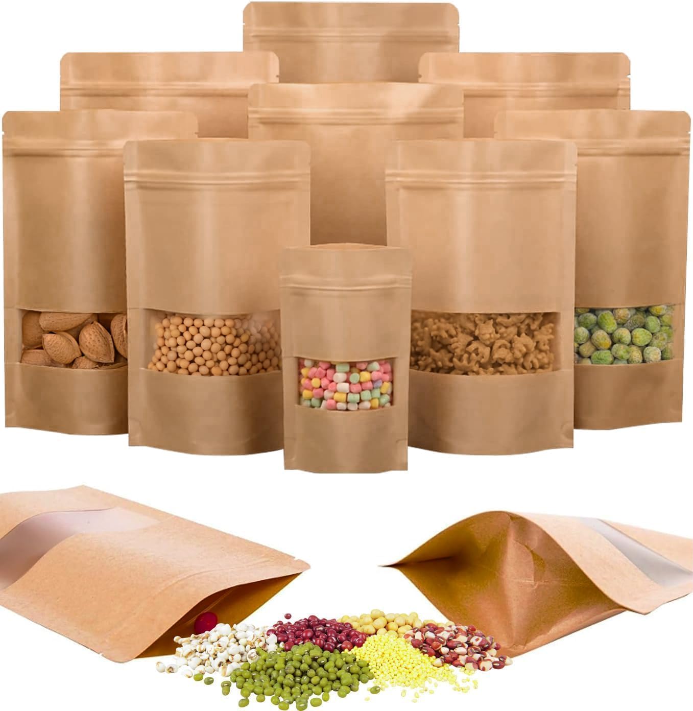 Sacchetti Di Carta Kraft Con Zip - 100 Pezzi Riutilizzabili, Impermeabili, Per Spezie, Caffè, Tè E Snack