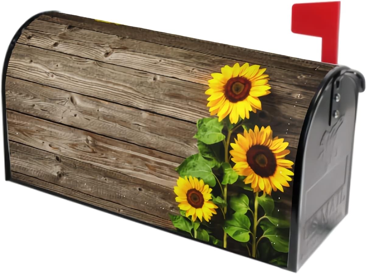Rustic Daisy Blue Wooden Mailbox Cover Spring