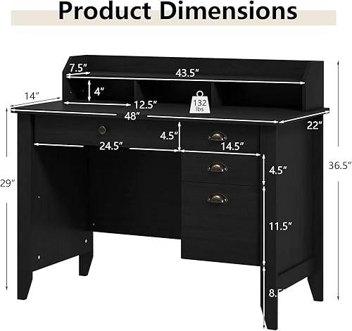 Miniatura 3 de Escritorio para computadora con cajones y gabinete, escritorio de madera para oficina en casa con estantes de almacenamiento, estación de trabajo de
