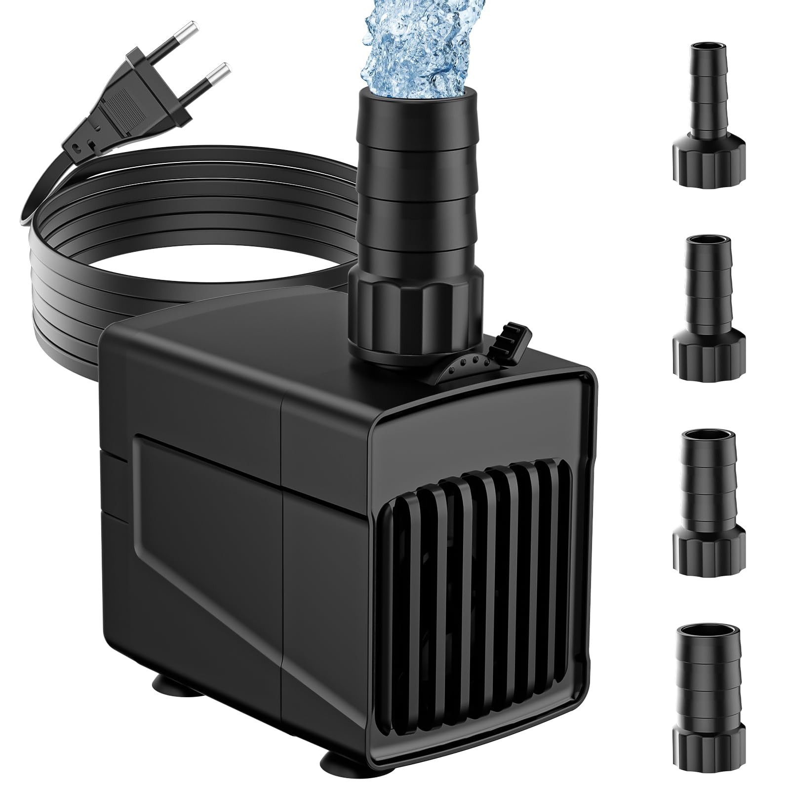 Pompa Acquario Ultra Silenziosa 45W 3000L/H Regolabile Pompa Acqua Sommergibile con Testa Alta 2.5m, Pompa Laghetto Con 4 Ugelli, Ideale per Fontana, Acquari, Stagni e Idroponica