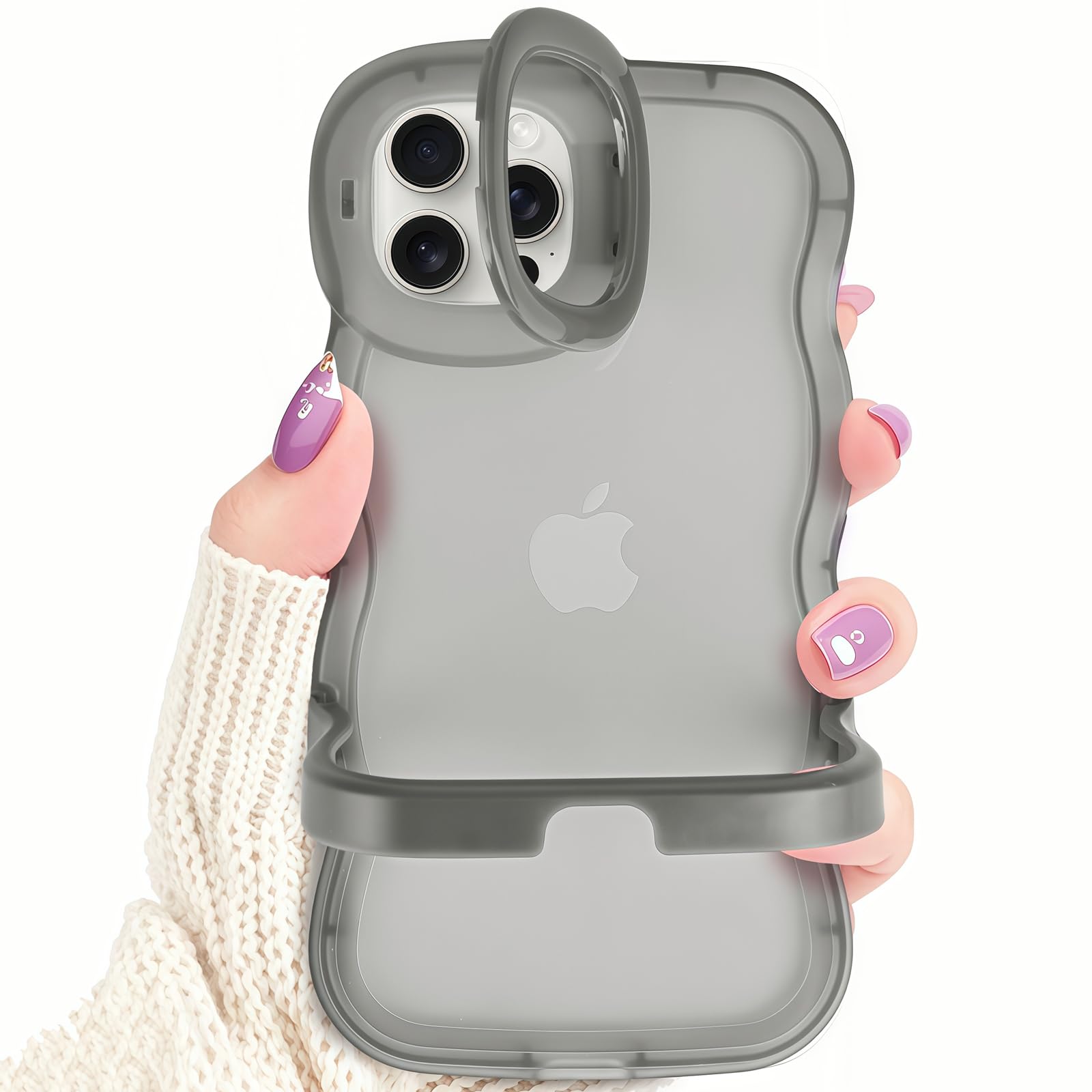 Cases for iPhone 13 Pro with Folding Kickstand, Clear Creative Wavy Frame Design with Camera Holder for TPU Slim Protective Phone Case for iPhone 13