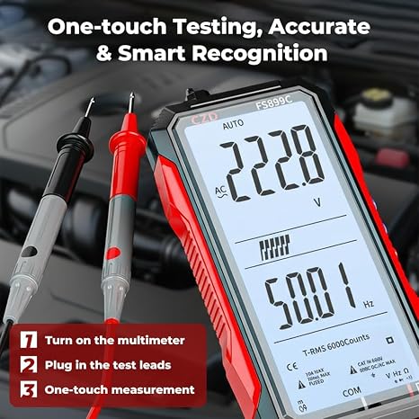 Saker Smart Digital Multimeter|USB Rechargeable Auto-Ranging Multimeter Tester with Large Display|True RMS Voltage Tester,NCV,Continuity&Temperature for Home,Professional Use (FS899C)