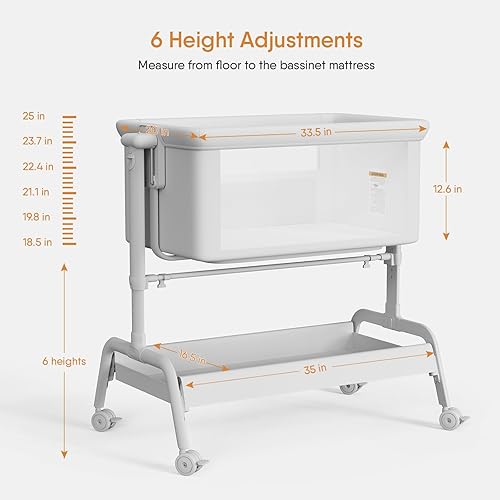 Miniatura 5 de Moisés de bebé 3 en 1, moisés mecedor, moisés de noche para bebé, cuna estable y segura para recién nacido y bebé, 6 alturas ajustables con ruedas,