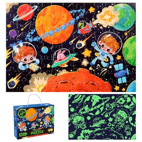 DOWNDRIFT Kinder Puzzle Weltraum für Kinder ab 3 4 5 6 7 8 Jahre 96 Teile Weltraums Bodenpuzzle Kinderpuzzle Weltraum Lernspielzeug Lernspielzeug Spiele Geschenk für Jungen Mädchen