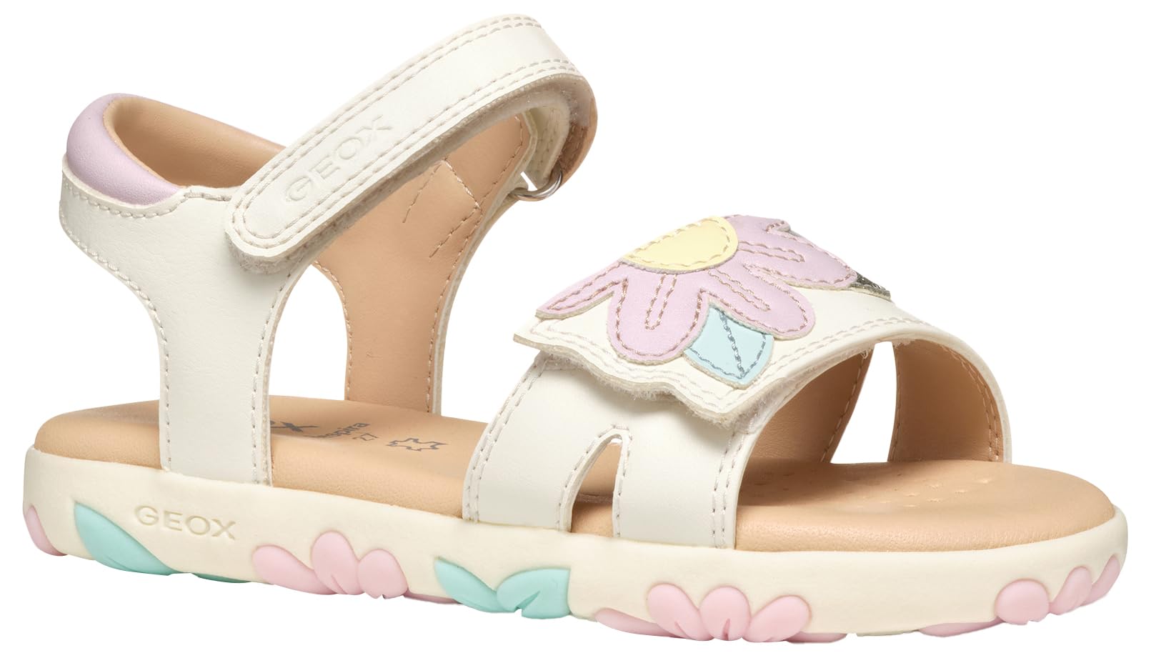 Geox J Sandal Haiti Girl, White/Pink, 11 UK Child