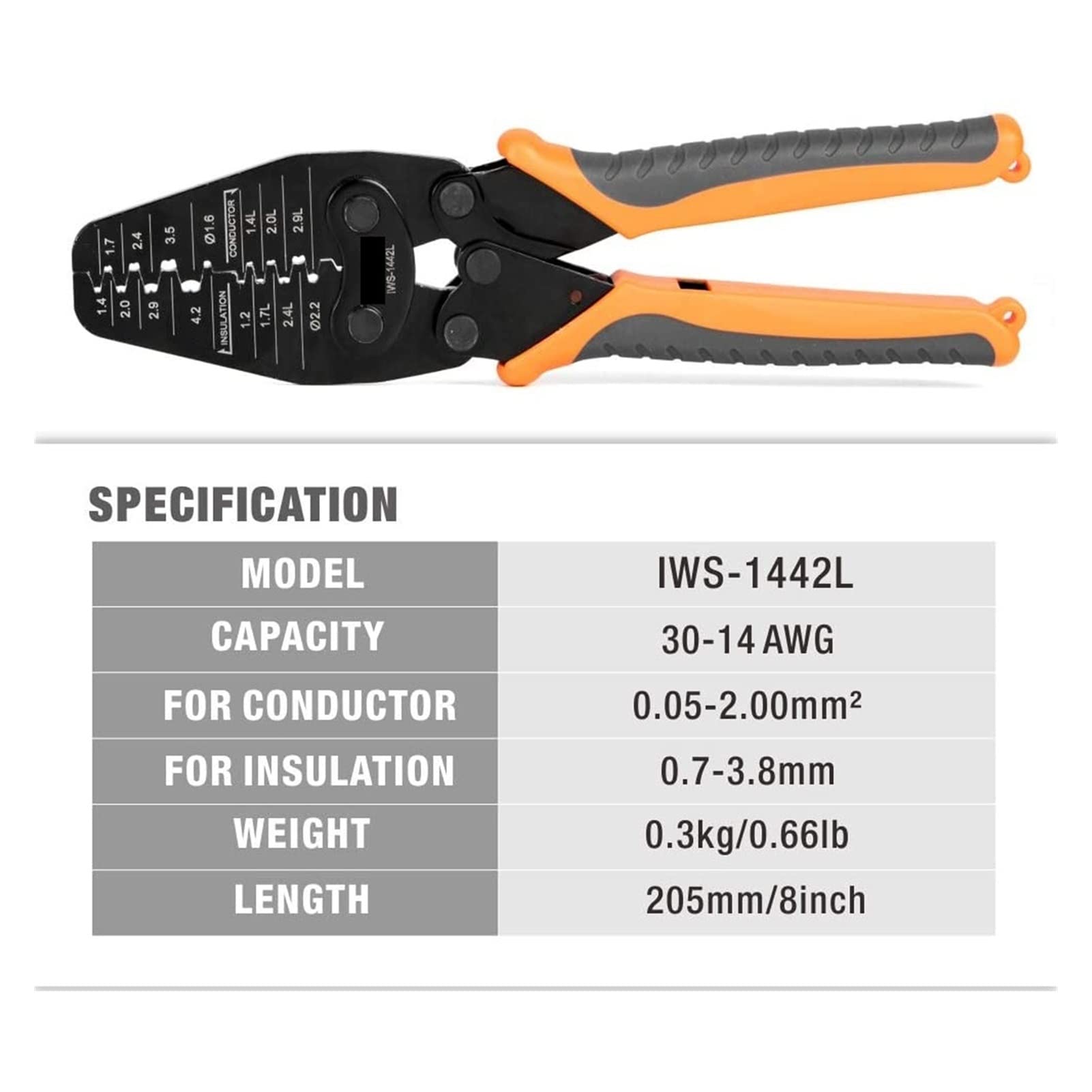 IWS-1442L - Alicates de crimpado para terminales AWG30-14 de barril abierto, herramienta hidráulica para múltiples mini uso manual, micro conector crimpador encendido