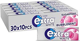 Wrigley’s Extra White Chewing Gum, Bubblemint Flavour, 30 Packs of 10 Pieces, Sugar Free Chewing Gum Bulk Pack with Xylitol, Minty Freshness (300 pieces)