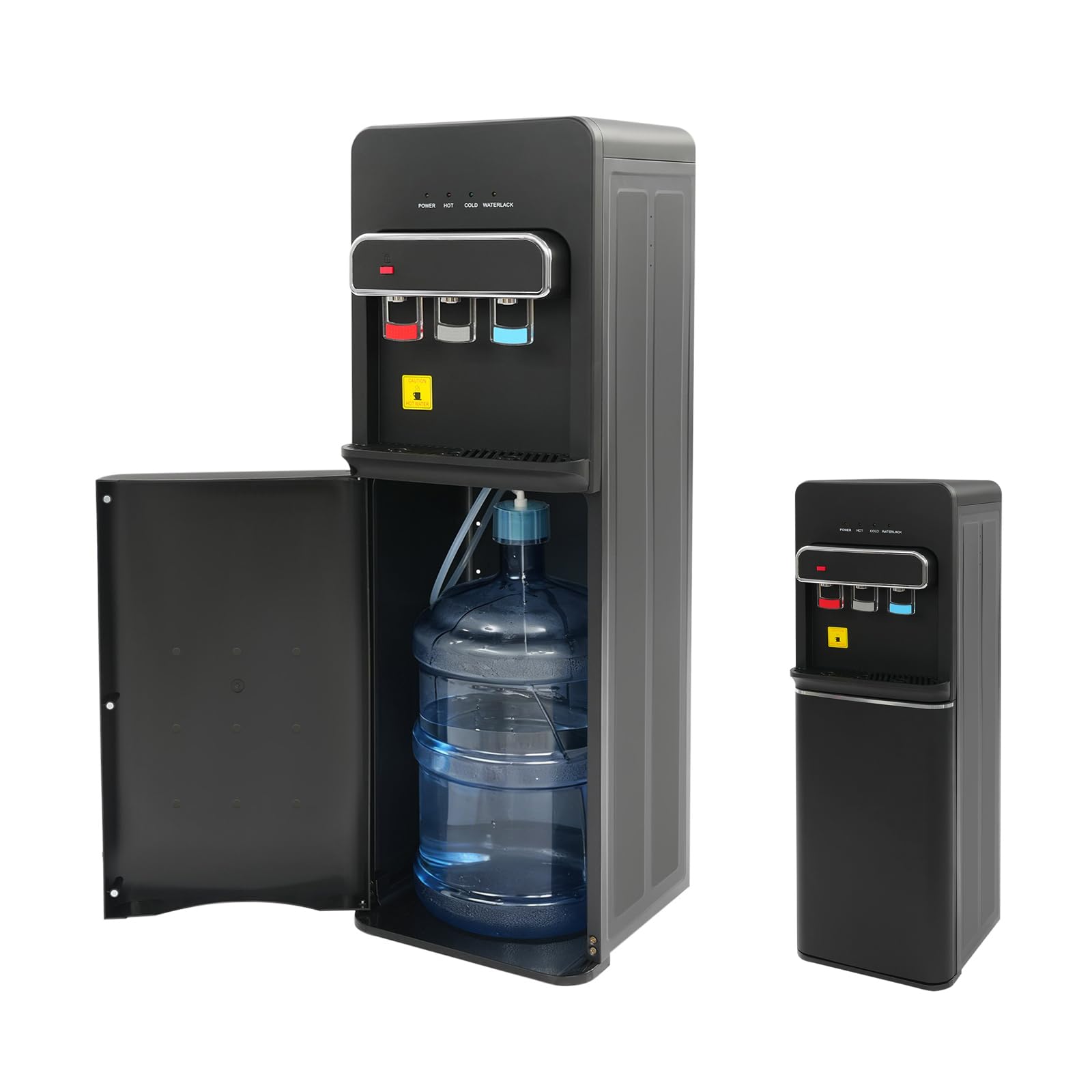 Elektrischer Wasserspender mit Bodenbeladung, Bodenstehender Wasserspender Kalt Heiß Doppelfunktion, geeignet für Zuhause Büro Schlafzimmer Wohnzimmer, 75W-55W, kompatibel mit 20L Eimern, Schwarz