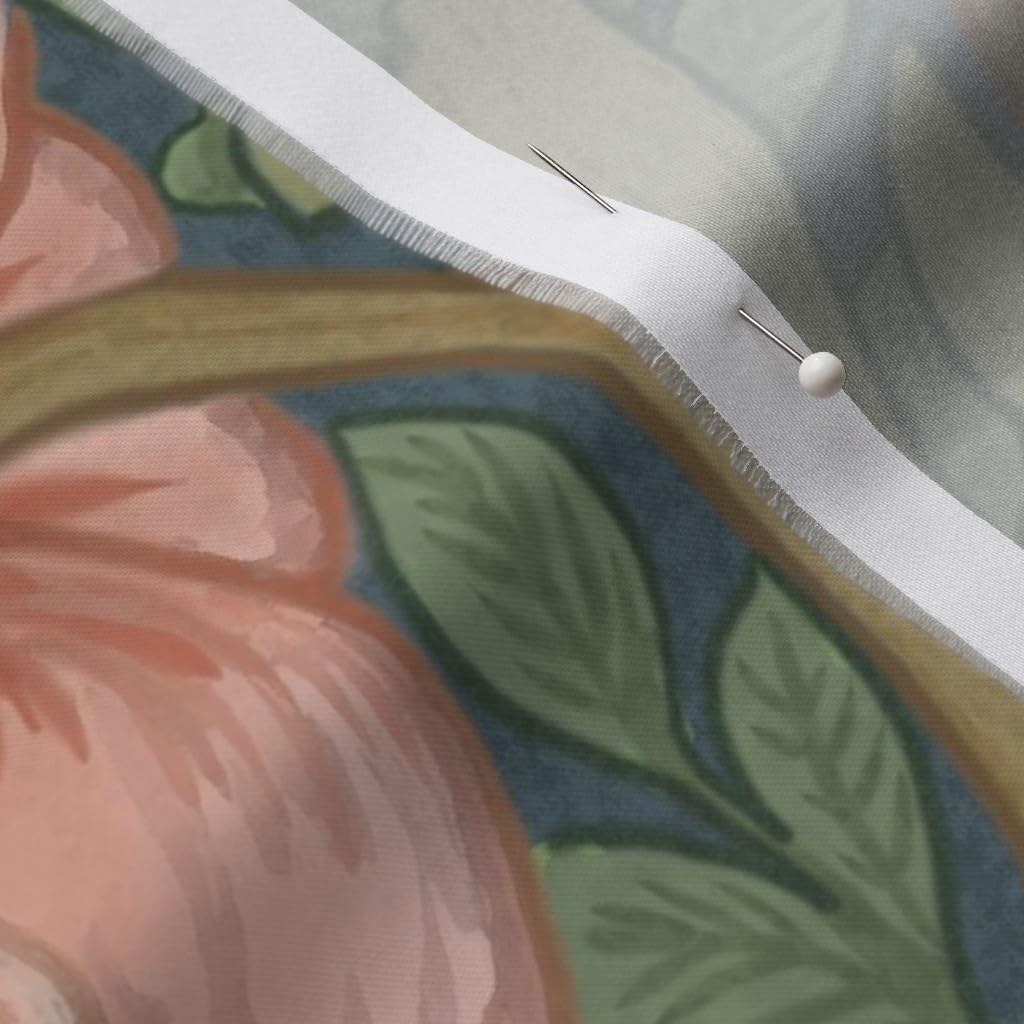 Spoonflower Fabric - Pink Floral Green Botanical Victorian Garden William Morris Vintage Printed on Organic Cotton Sateen Fabric by The Yard - Sewing Quilting Apparel Home Decor