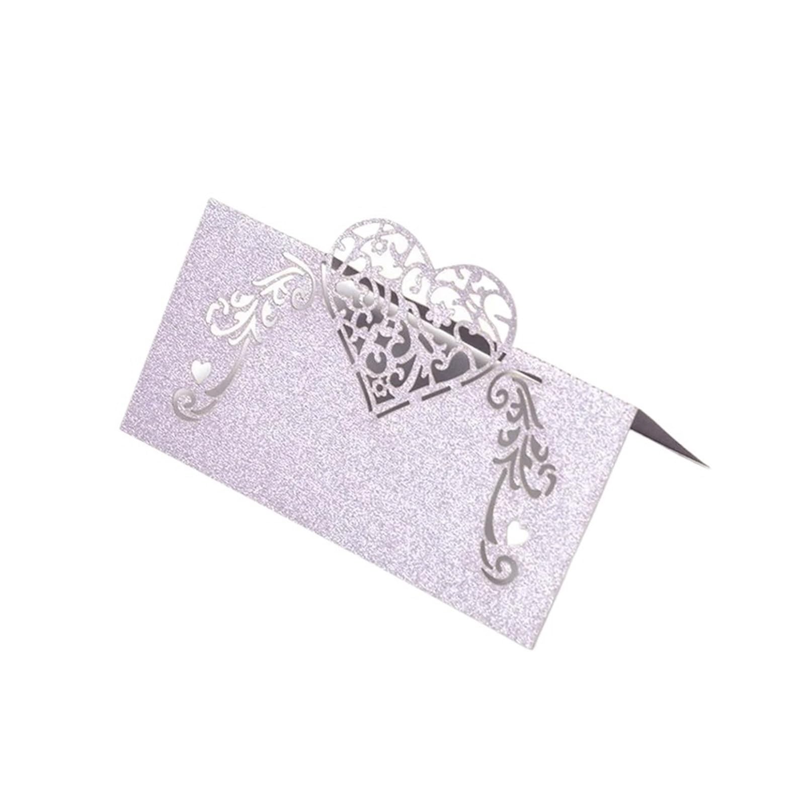 Hochzeitsplatzkarte 50 Stück lasergeschnittene Tischkarten in Herzform, Hochzeits-Namenskarten for Hochzeit, Party, Tischdekoration, Hochzeitsdekoration(Light purple-50pcs)