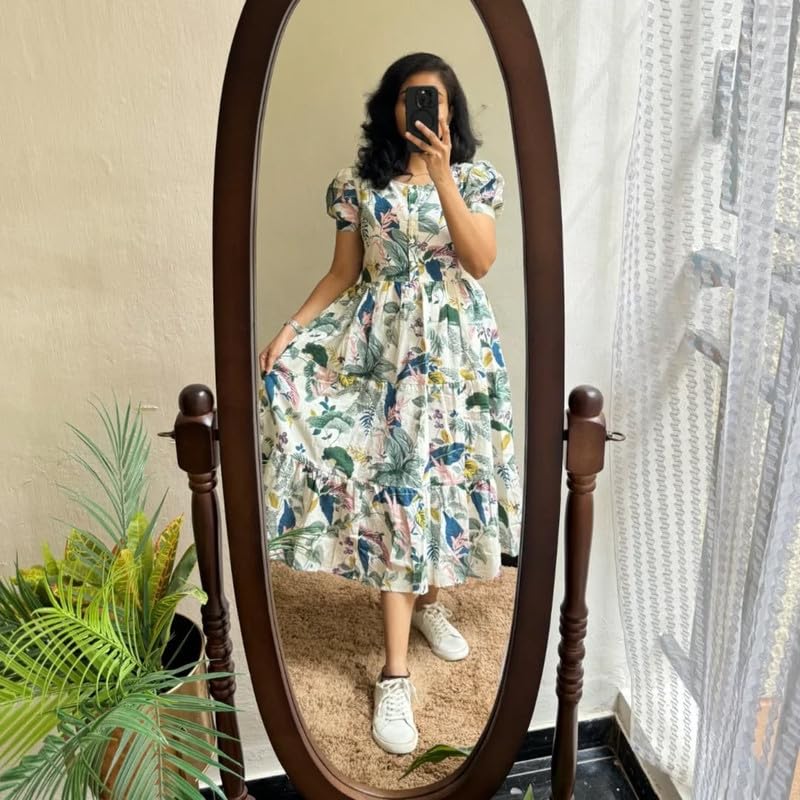 Image of Floral Midi Dress for Women - Summer Boho Dress, Lightweight & Breathable, Elegant Floral Print, Casual & Vacation Outfit, Comfortable Flowy Dress for Women