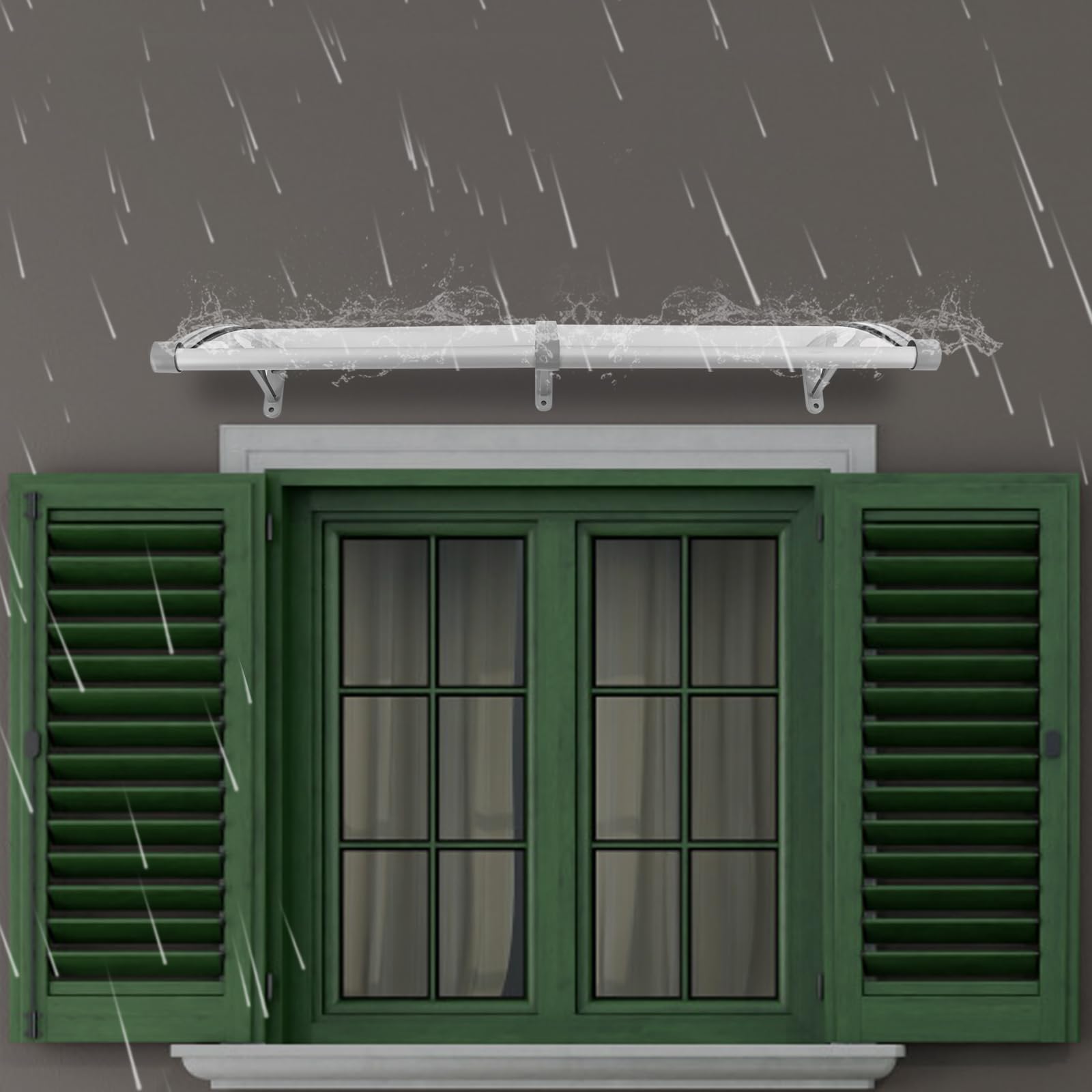 Vordach für Haustür 120 x 60 cm, Aluminium Regenschutz Überdachung Haustür für Balkone Dächer Höfe Garagen Terrassen Veranden (Silber+Transparent)