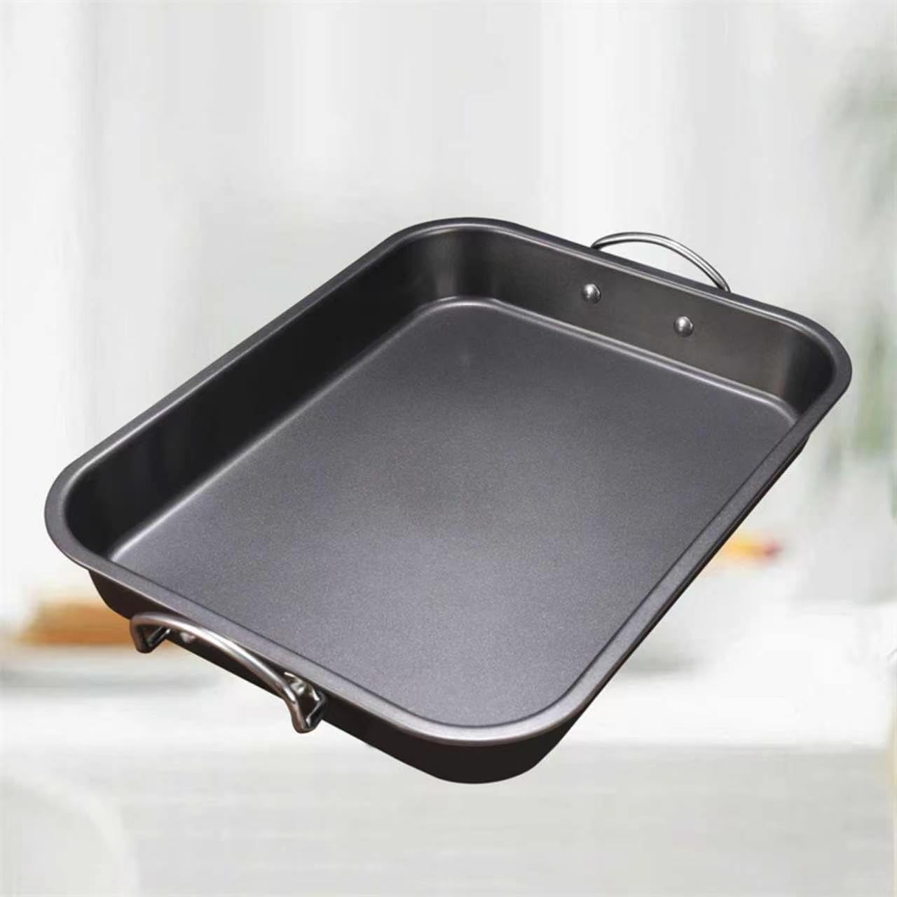 Roasting Pan with Handles, Nonstick Carbon Steel Turkey Roaster, 15.7 Inch