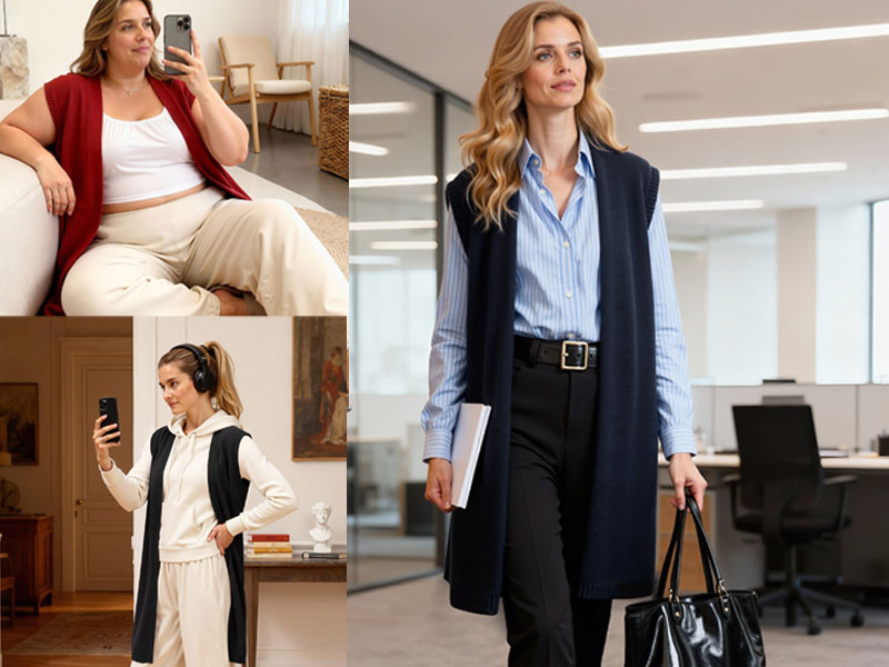 ZXZY Long Vest for Women Sleeveless Knit Cardigan Open Front