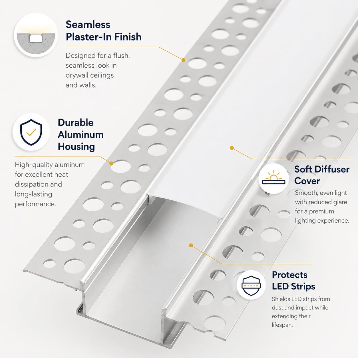 10 x LED Drywall Profile 2 m Aluminium Profile for Strip Rail Flush-Mounted Channel and Diffuser Surface-Mounted for Indirect Lighting Decker [Energy Class A+++]