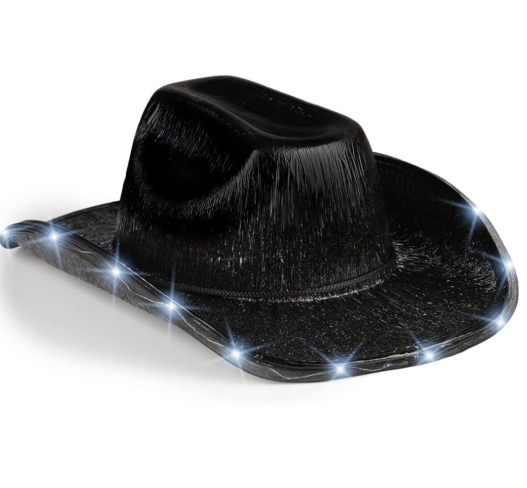 YOVECATHOU Unisex Cowboy Hat Light Up Flashing LED Brim Fun Light Up Hat For Disco Party Halloween Costume
