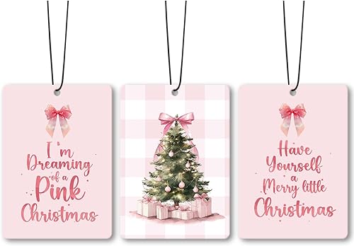 Miniatura 20 de Ambientador de coche Pink Merry Christmas Y'all Santa, accesorios de 3 piezas, ambientadores colgantes de preppy para decoración para armario y