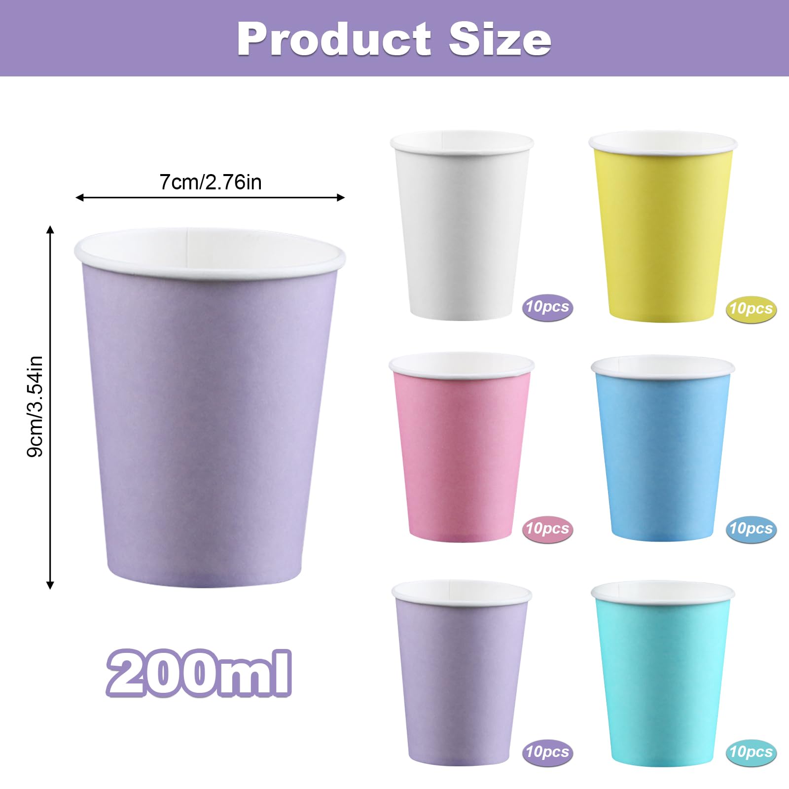 YWKJDDM Pastel Paper Cups, 60PCS Color Paper Cup, Multicolor Party Cup for DIY Party Sundaes Frozen Yogurt Hot Soups(Four Colours) - Image 2
