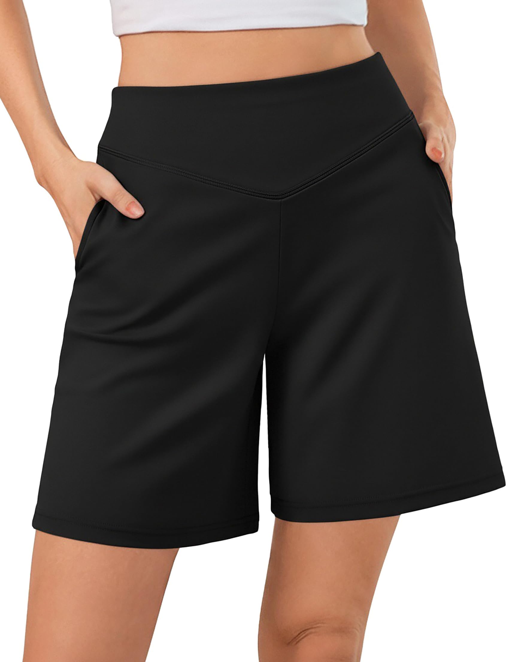 Terecey Kurze Hose Damen Sommer Sport Shorts High Waist Sporthose mit Taschen und Elastischer Bund - Lässige Bermuda Kurze Hose Jogginghose Fitness Running Gym Shorts XS-3XL - 1