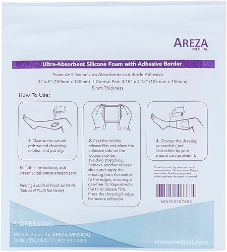 Miniatura 3 de Areza Medical - Apósito de espuma de silicona ultraabsorbente con borde adhesivo impermeable 59in x 59in 59in x 59in almohadilla central de espuma