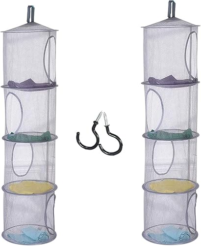 2 cestas de almacenamiento plegables de malla de 4 niveles con 2 ganchos, organizador de juguetes de 43.5 x 12 pulgadas que ahorra espacio,
