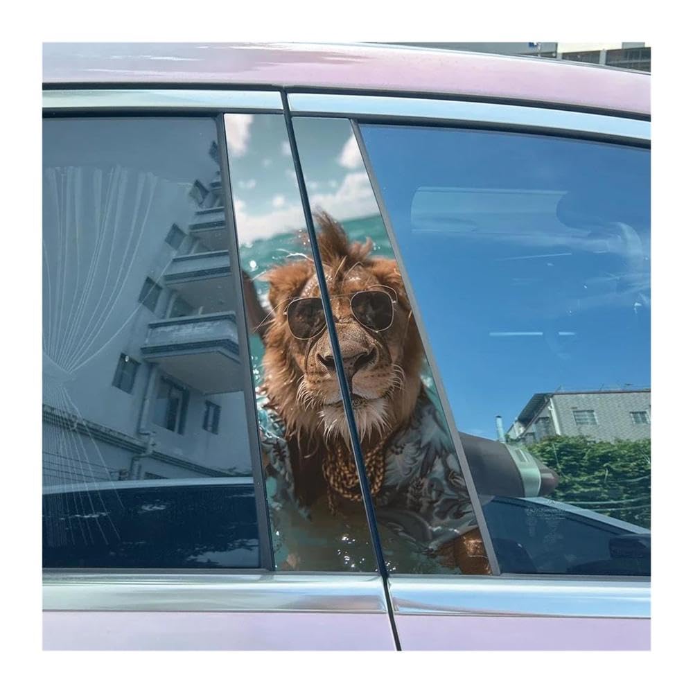Body Parts 2pcs Car B-Pillar Decals Animal Lion Cartoon Auto Center Pillar Waterproof Sticker(F)