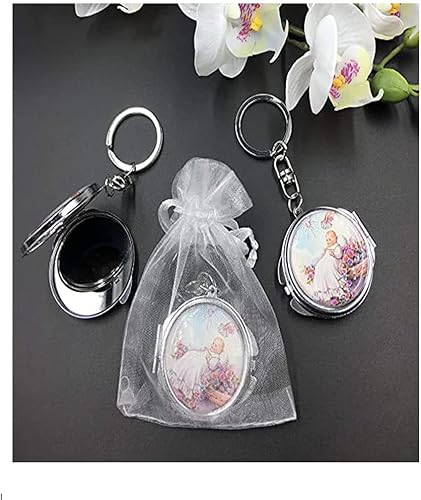 Miniatura 4 de RBN Llavero de espejo compacto para bautizo, recuerdos, bautizo, diseño de bebé, maquillaje compacto para primera comunión, 12 unidades, Siliver