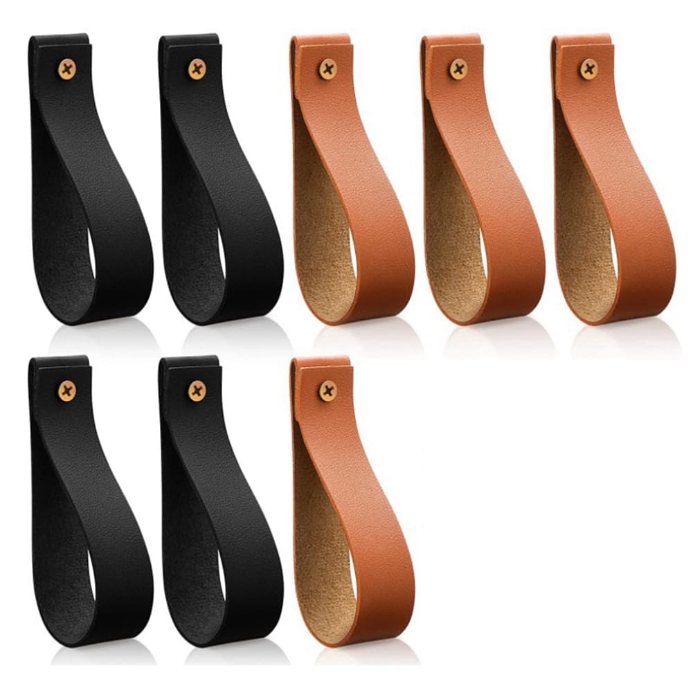 CTRLZS 8PCS PU Leather Wall Hooks Wall Hanging Strap Leather Curtain Rod Holder Pebbled Leather Straps Hanger Towel Hook