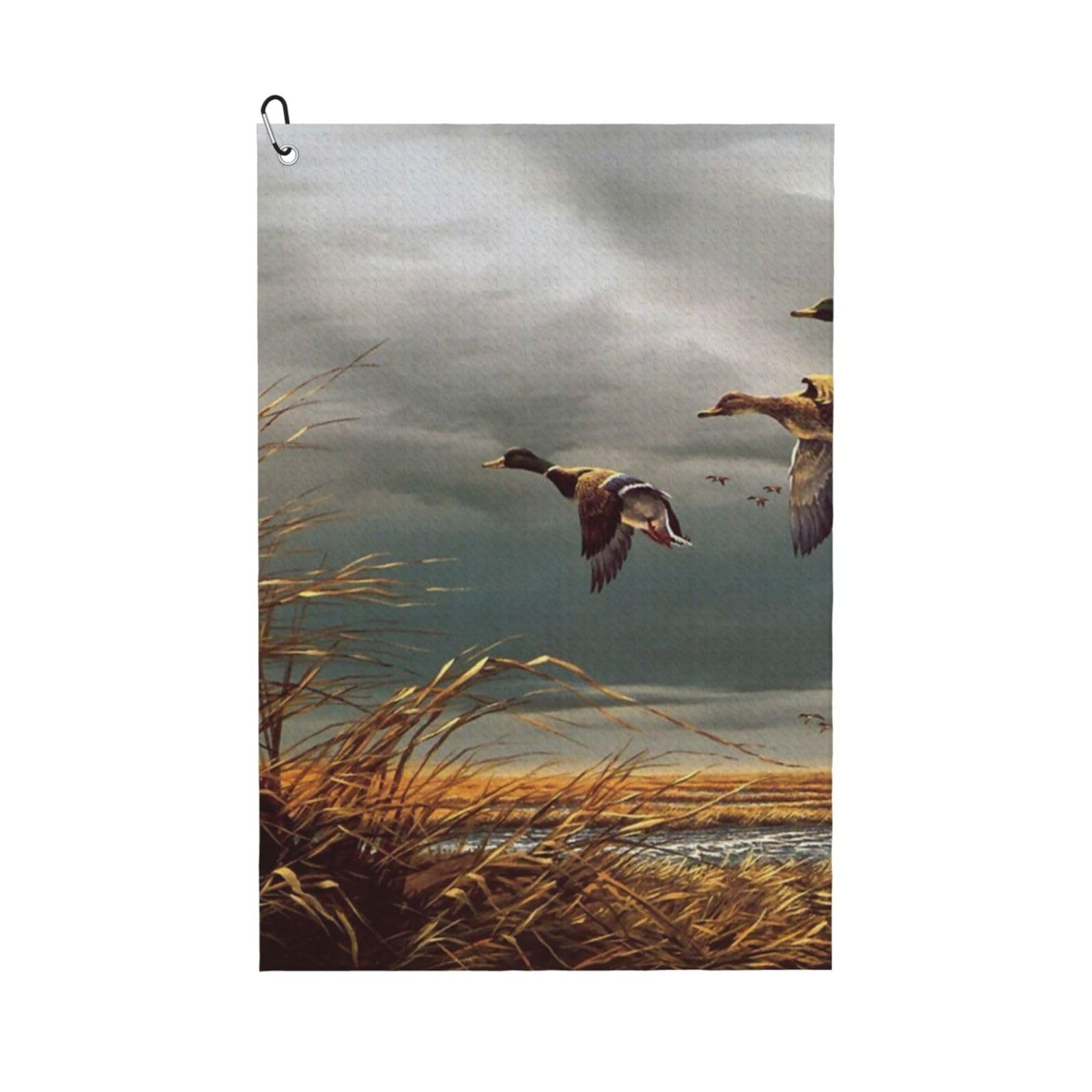 Hnnkloy Hunting Flying Wild Ducks, 16x24 in Portable Waffle Golf Towels with Carabiner Clip for Golf Bag