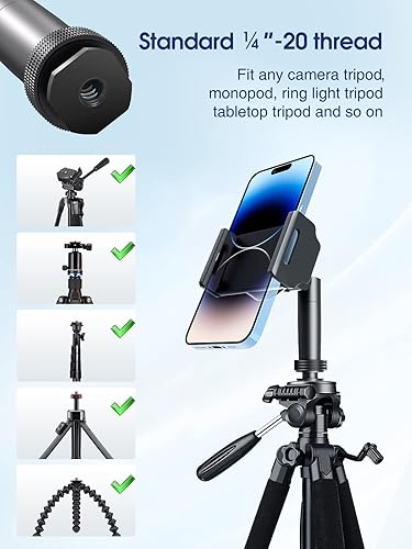 Miniatura 2 de Elitehood Soporte universal para teléfono, adaptador de trípode giratorio de 360 grados para iPhone con adaptador de tornillo de 1/4 pies y zapata