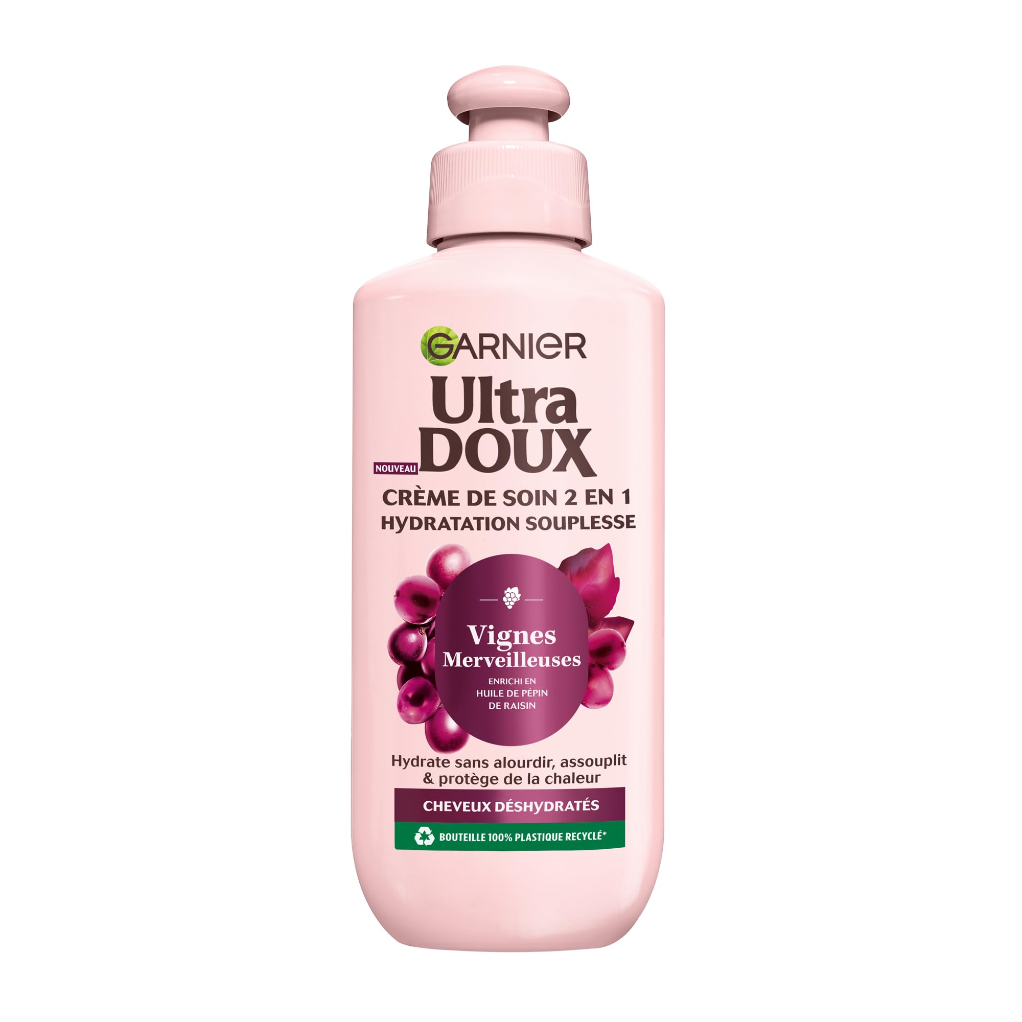 Garnier Ultra Doux Vignes Merveilleuses pour Cheveux Déshydratés - Crème de Soin 2-en-1 Hydratation Souplesse - À l'huile de pépin de raisin - 200 ml - Homme & Femme