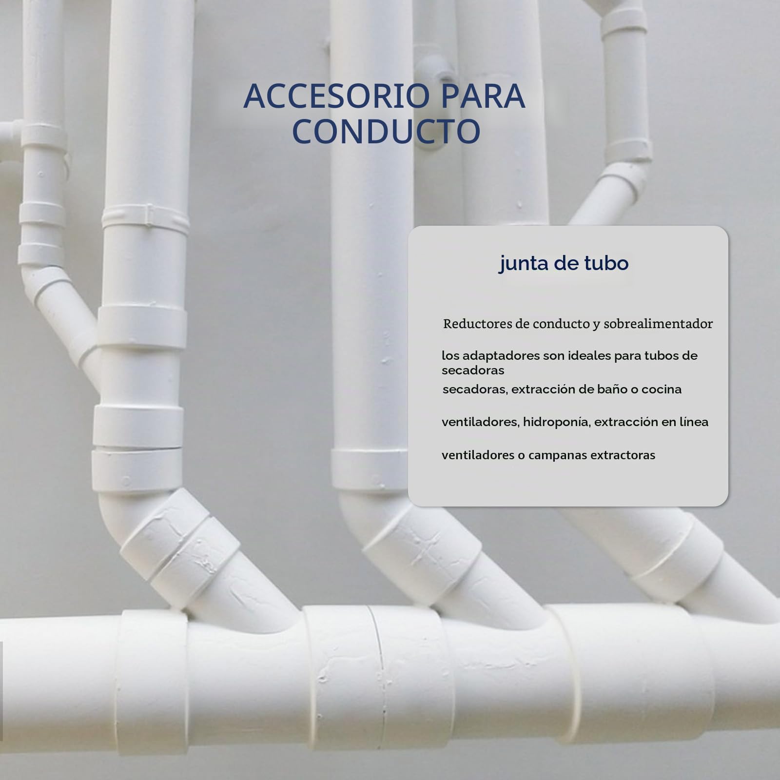 Adaptador de Conducto 150 mm a 100 mm, Tubo Reductor 150 a 100 Tubo Campana Extractora Reductor Universal para Sistema de Ventilación con 2 Abrazaderas, Adaptador para Conectar Conductos(ABS)