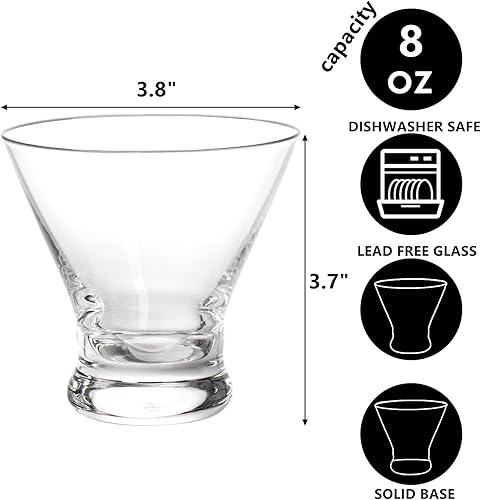 Miniatura 2 de DEAYOU Juego de 8 vasos de Martini sin tallo, vasos de cóctel de camarón de 8 onzas con base pesada, vasos de barra cosmopolita de cristal, vidrio