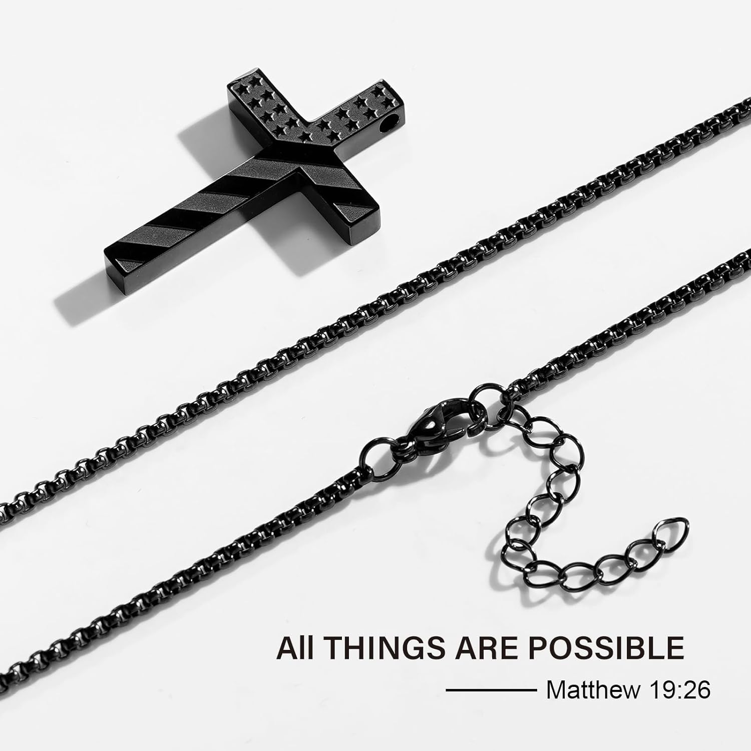 Cross Necklace for Men Boys, 316L Stainless Steel Chain Pendant Bible Verse Religious Christian Christmas Jewelry Gifts 22+2 Inches - Image 3