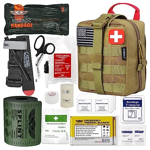 EVERLIT Emergency Trauma Kit, CAT GEN-7 Multi-Purpose SOS Everyday Carry IFAK for Wilderness, Trip, Cars, Hiking, Camping, Father’s Day Birthday Gift for Him Men Husband Dad Boyfriend (Tan)