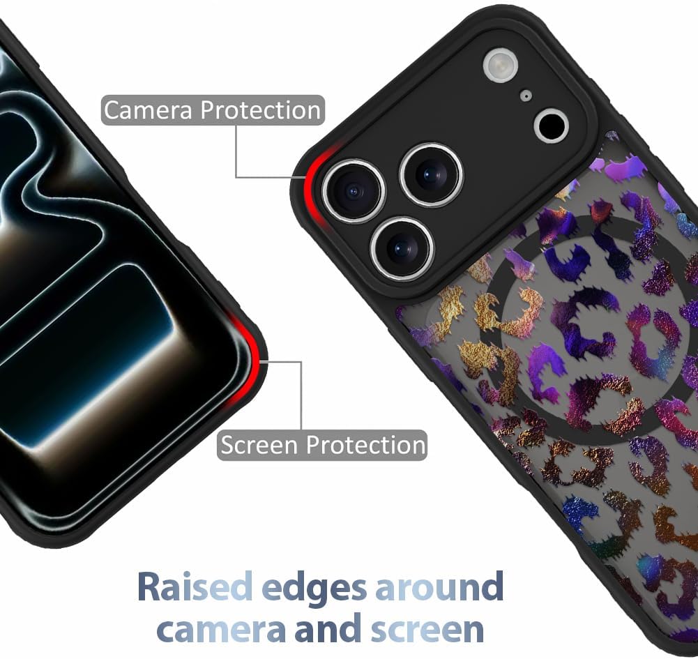 AIGOMARA Case for iPhone 17 Pro Max [Compatible with MagSafe] Purple Gold Leopard Pattern Design for Women Girls Men Soft TPU Bumper Hard PC Back Anti-Fall Shockproof Protective Slim Magnetic Cover