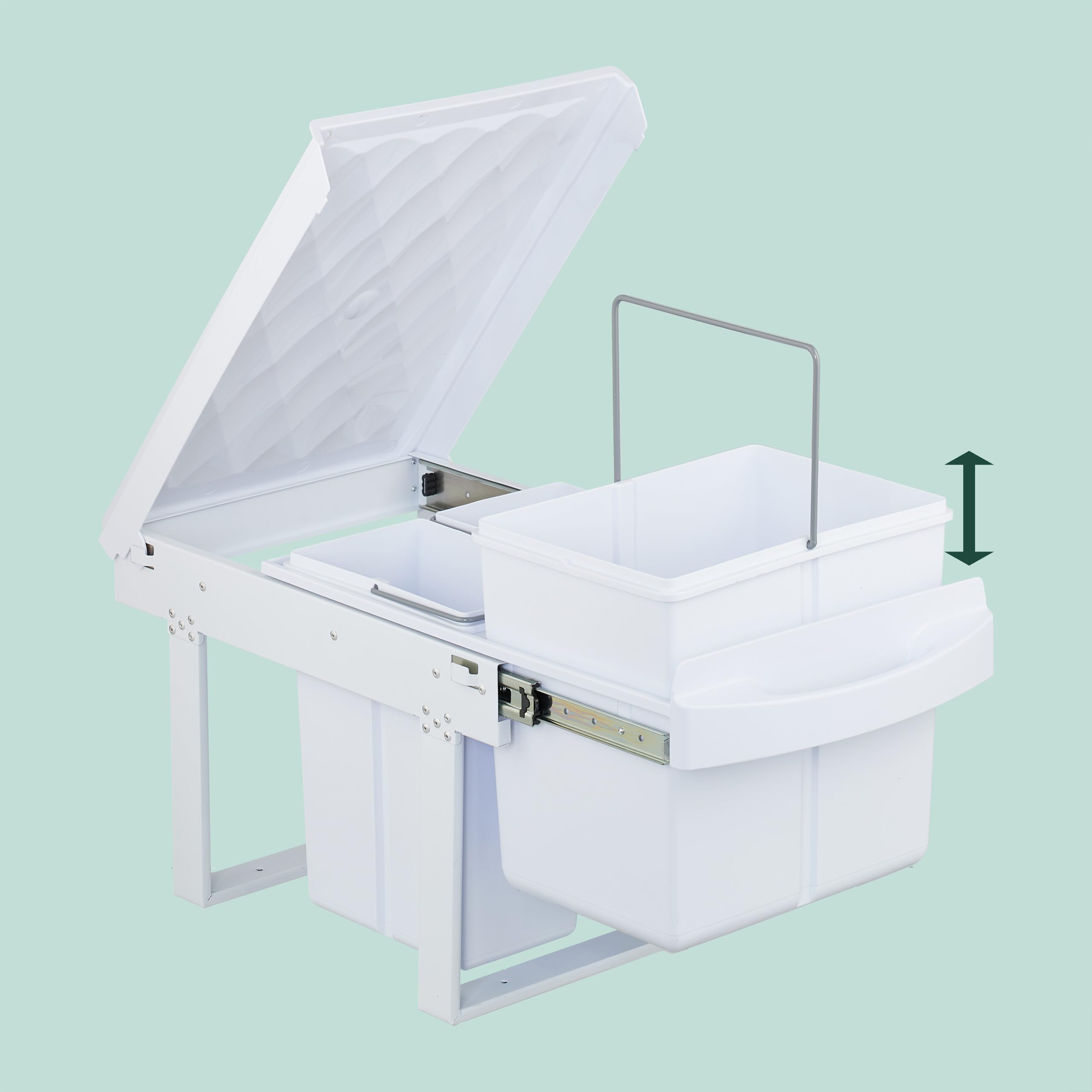 Relaxdays Cubo de Basura Cocina, 2 Compartimentos, 2X 20L, 41,3x34x51,8 cm, Extraíble, Papelera Bajo Fregadero, Blanco