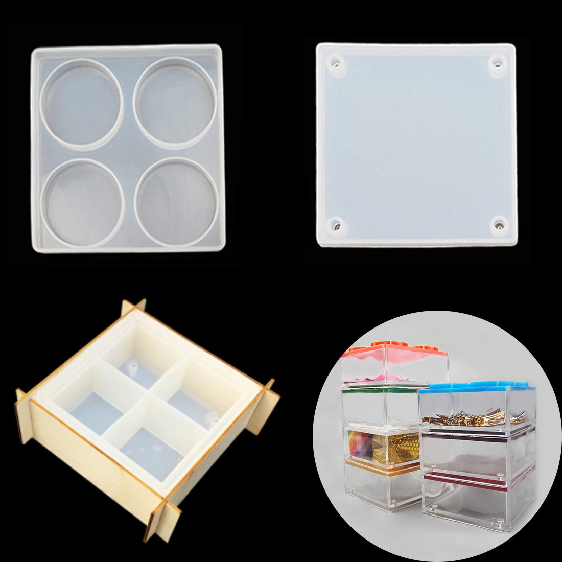 FineInno Box Resin Moulds,Jewelry Box Molds with Square Epoxy Resin Moulds Jewellery Storage Trinket Box Mold with Lid for Gift Handmade Craft DIY (Box Resin Molds)