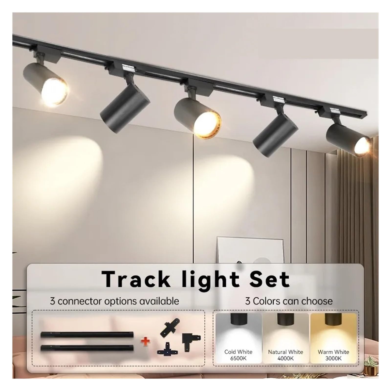 Pełny Zestaw Oświetlenie Szynowe Led COB 12W 20W 30W 40W Reflektor Sufitowy Szyna Kuchni Sklep Salon Elastyczny Montaż(Cold White,LAMP 4PCS WHITE_20W)
